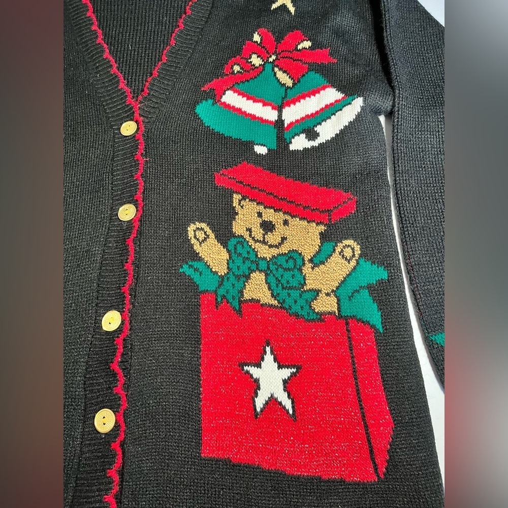 Vintage Holiday Time USA Made Womens Knit Christmas Theme Cardigan Sweater M - Picture 2 of 8